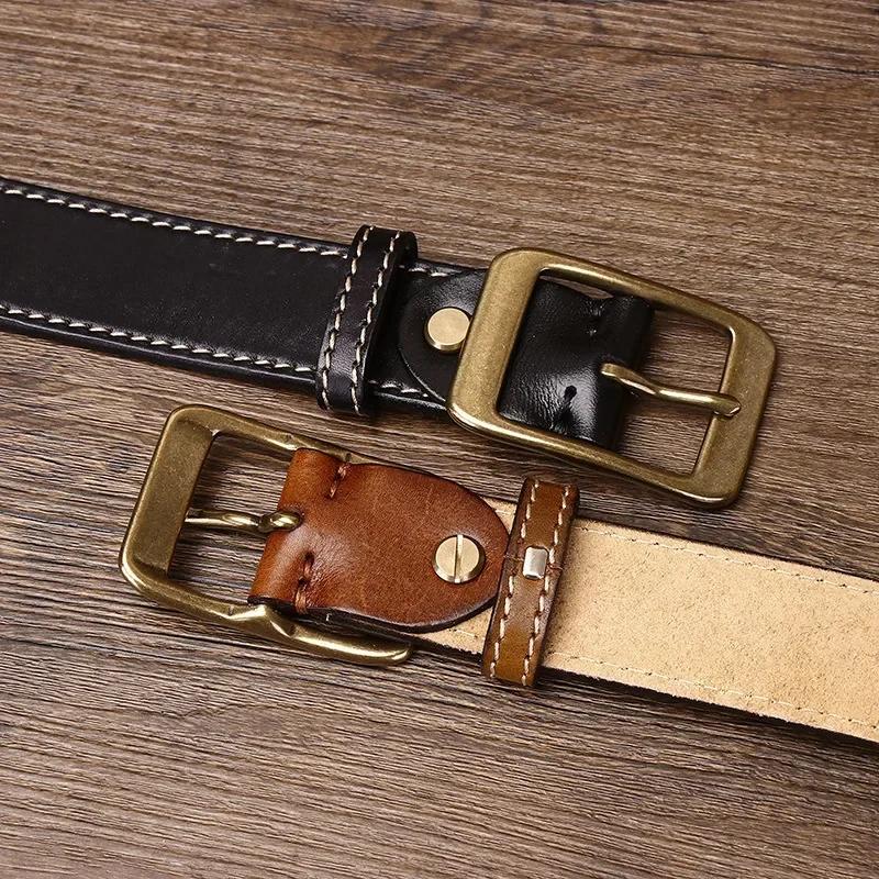 3.8 Cm Thickened Pure Cowhide Genuine Leather for Men's High Quality Jeans Brass Buckle Belts Cowboy Waistband Male Designer