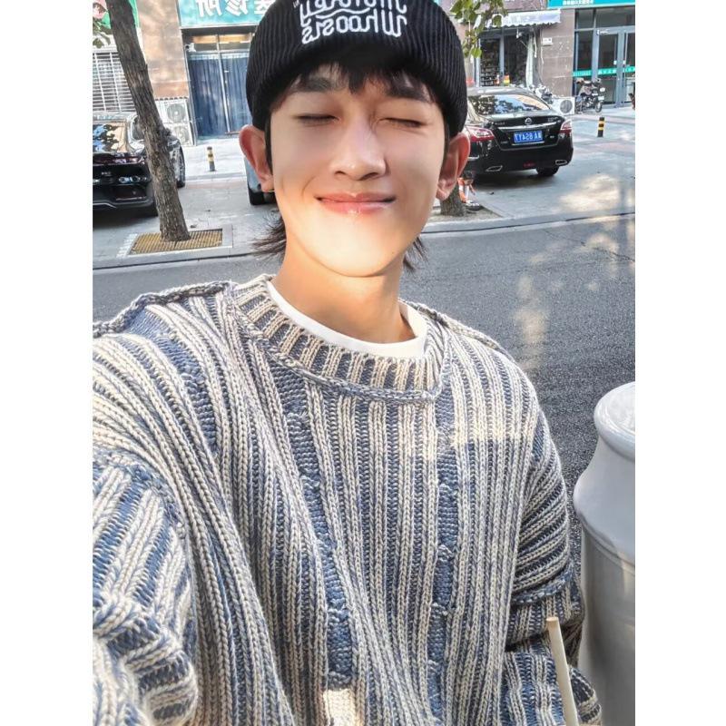 

Двусторонний джинсовый мужской зимний свитер с круглым вырезом - модный, свободный крой, в американском ретро-стиле 3XL синий