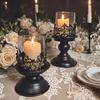 2Pcs Iron Pillar Candle Holder Set for Christmas Table Decoration Candlestick Holder for Fireplace Dinner Desk Tabletop Ornament