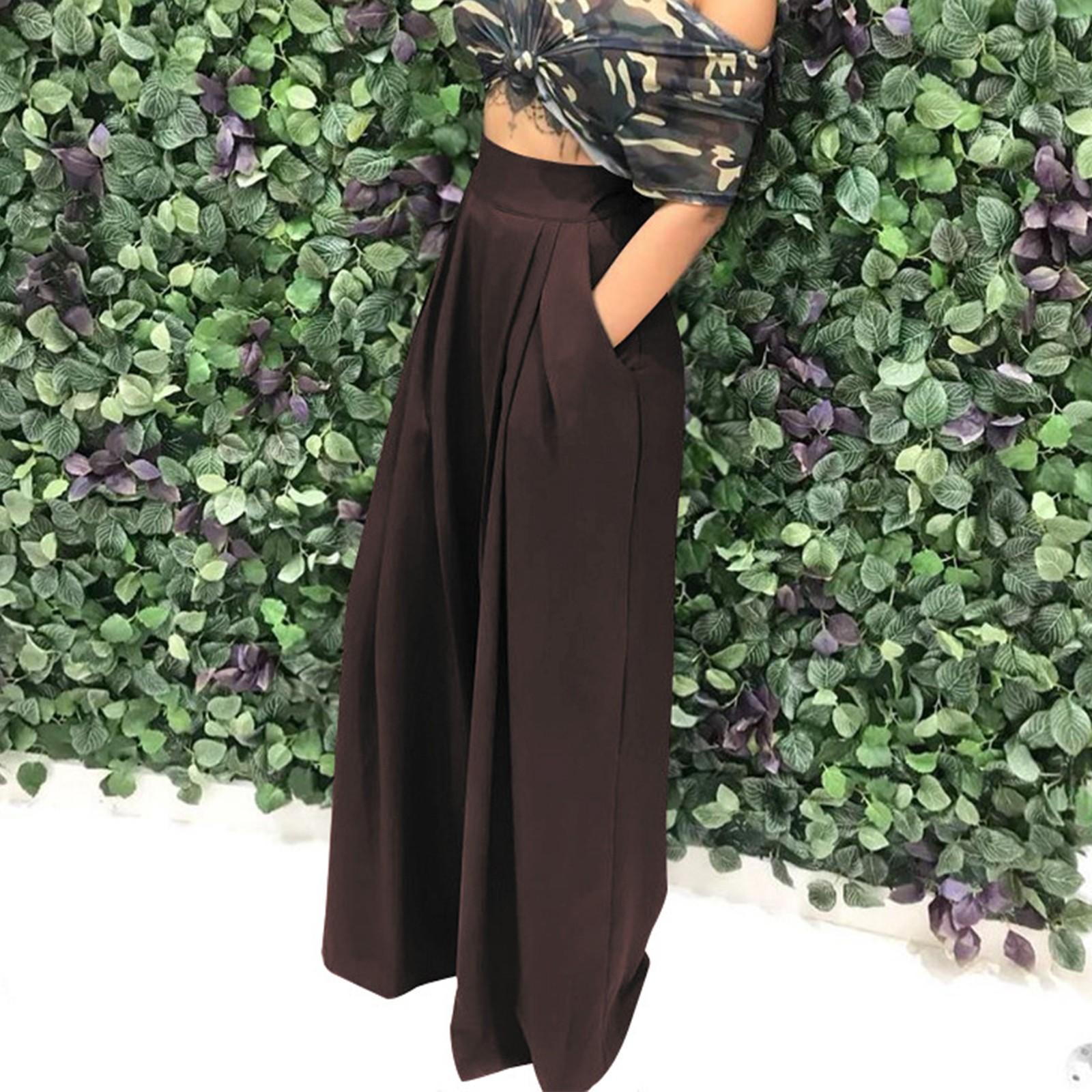 

Женские модные и персонализированные длинные повседневные брюки с широкими штанинами и динамиком XXXL кофейный