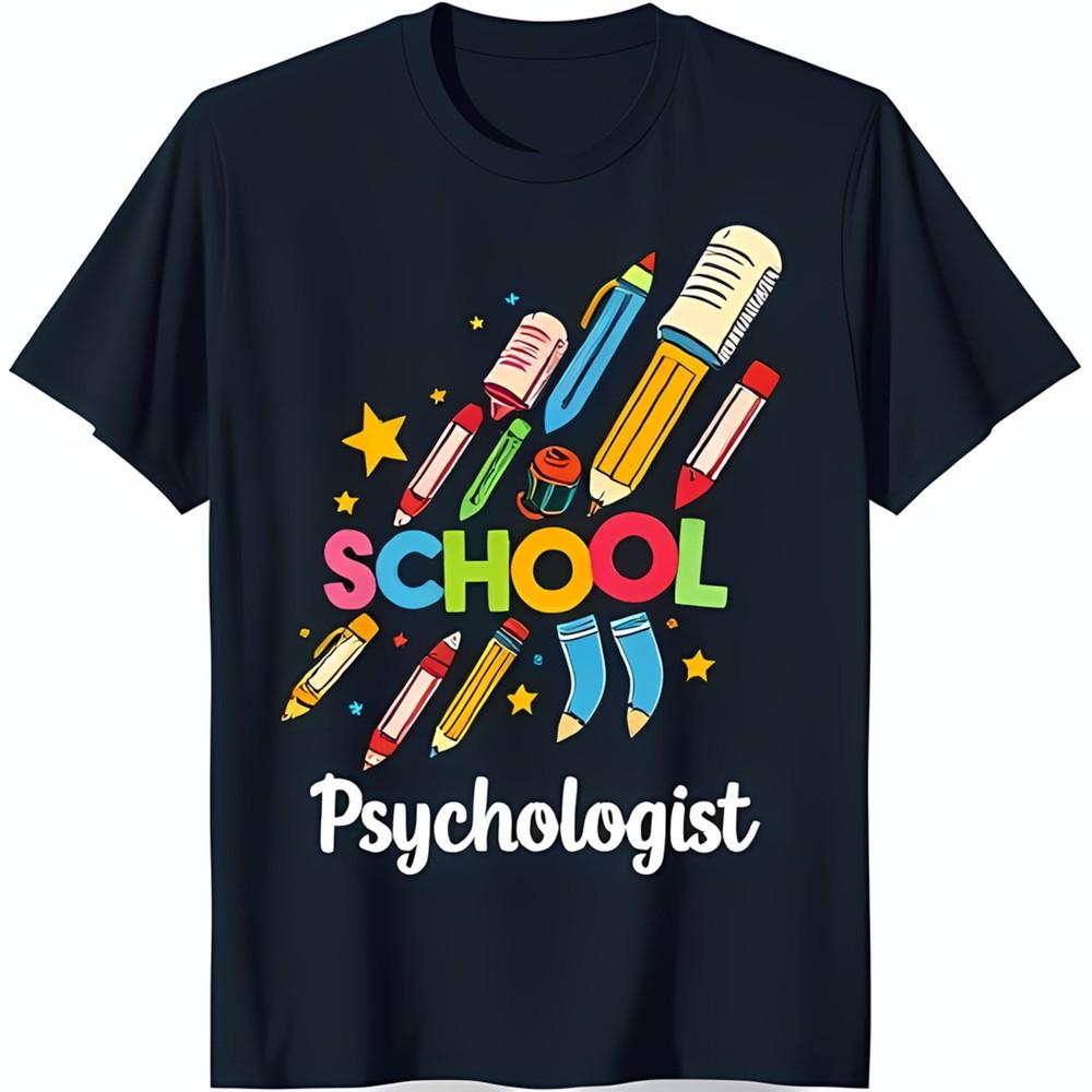Vibrant School Themed Black TShirt With Playful Pencil Graphic Psychologist S