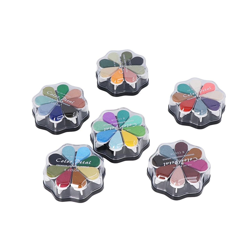 6 PCS Washable Ink Pad Petal Shape 8 Metal Colors Strong Coverage DIY Washable Ink Pads for Rubber