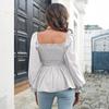 Frauen Herbst Winter Pilz Rand Square Neck Langarm Top Chiffon Blusen Tops S-XL