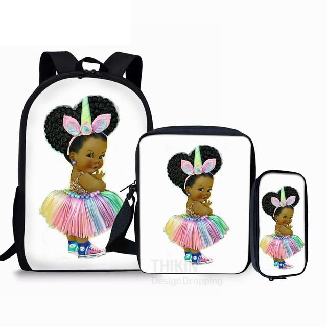Classic Black Girl Magic Afro Lady 3D Print 3pcs/Set School Bags Laptop Daypack Backpack Inclined Shoulder Bag Pencil Case