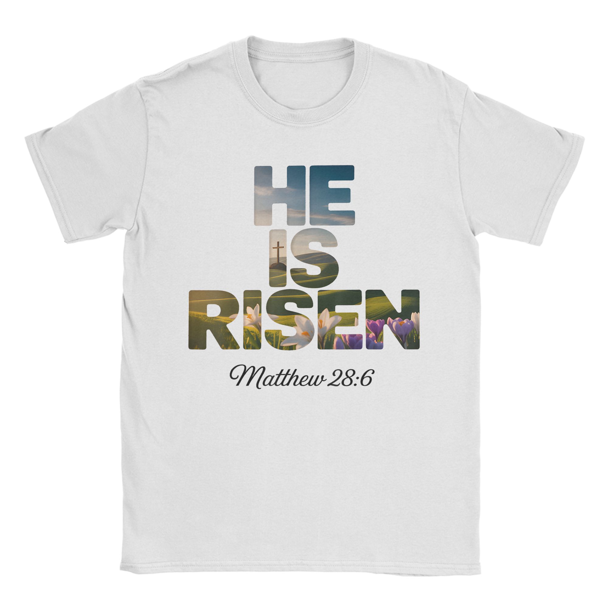 Unisex Jesus He is Risen Christian Wildflower T Shirts Happy Easter Cotton Tops Vintage Short Sleeve O Neck Tees Gift TShirt S