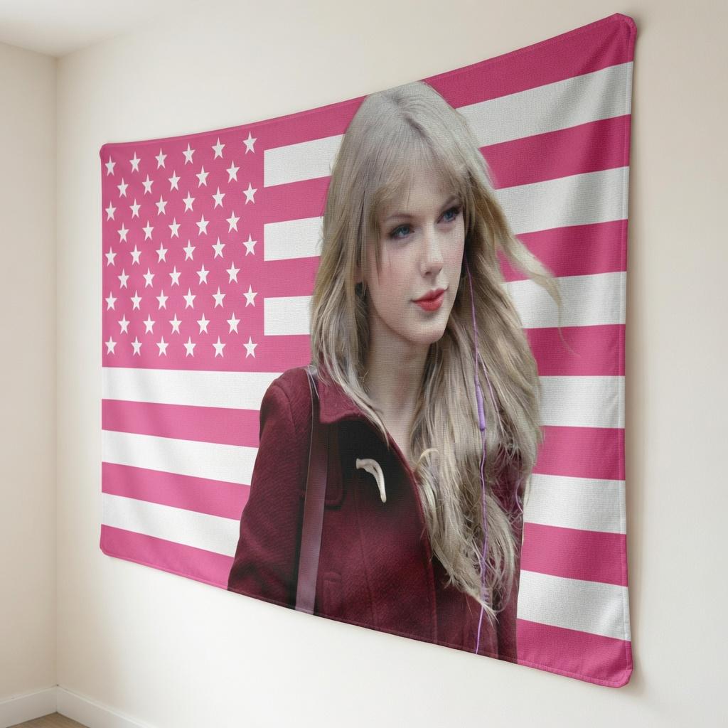Music Icon Style Wall Tapestry Pink Stars Stripes Flat Print Aesthetic Room Decor For Living Room Party Dorm Backdrop