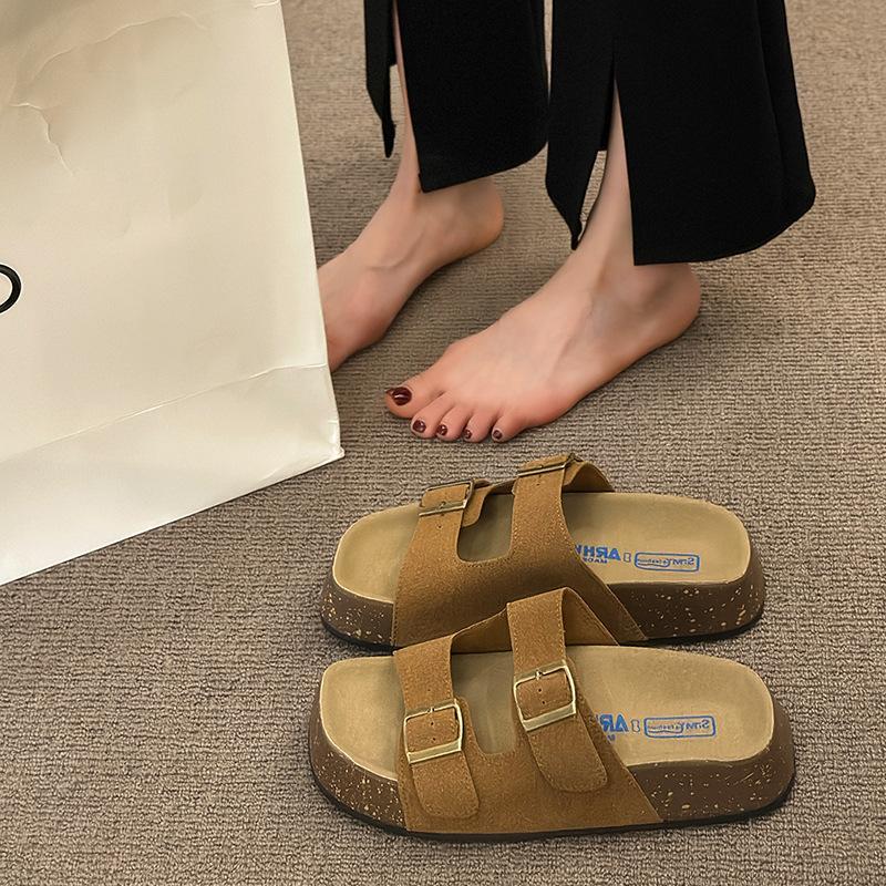 

Retro cool slippers women, summer new trendy platform belt buckle beach boken shoes 40 верблюд