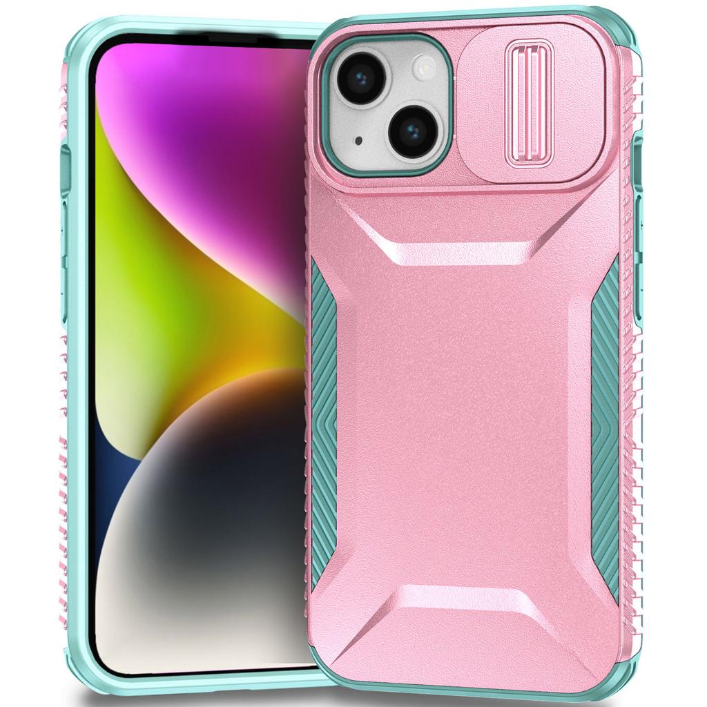 For iPhone 15 Case PC+TPU Anti-Slip Phone Cover with Slide Camera Lid