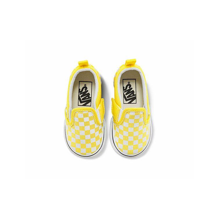 Vans Slip-On V Low Top Casual Walker Shoes Yellow White Checkerboard Baby sneaker VN000UBSABP