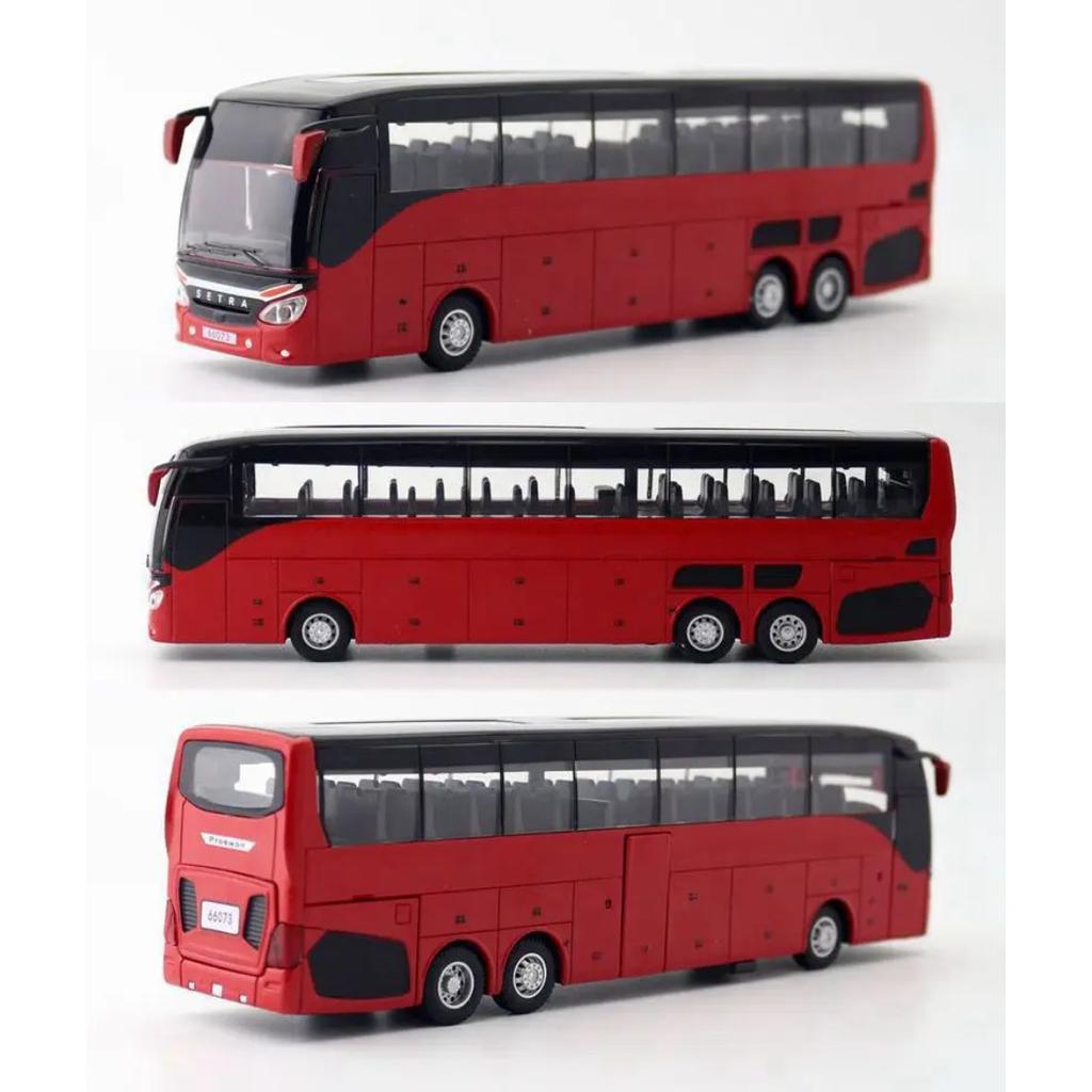 1/32 Scale Diecast Alloy SETRA Luxury Bus Model Children's Toy Car Business Travel Bus Pull Back Sound and Light Miniature