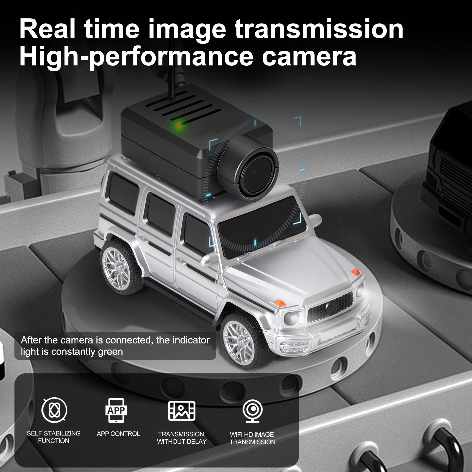 

1:64 Mini RC Car, 2.4G FPV Remote Control Toy Car with 720P HD Camera, Gyro, LED Light, APP Controlled Vehicle for Kids Silver серебряный