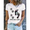 Never Walk Alone Women's Tee - Floral Paw & Footprint Graphic, Pet Lover Casual Top
