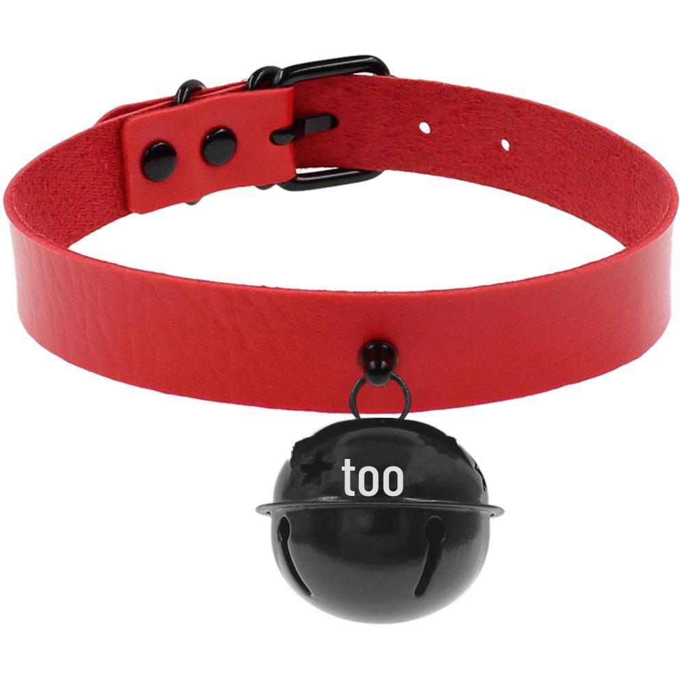 

Стильный черный ошейник из искусственной кожи в стиле Харадзюку с подвеской-колокольчиком красный
