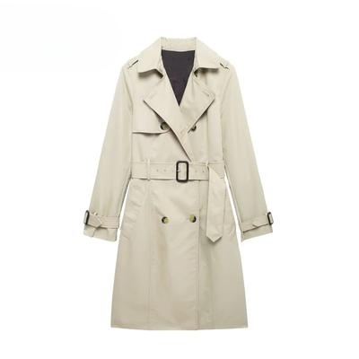 Originale Damenbekleidung für Herbst und Winter: Elegante, doppelreihige Windjacke mit Reverskragen und Gürtel