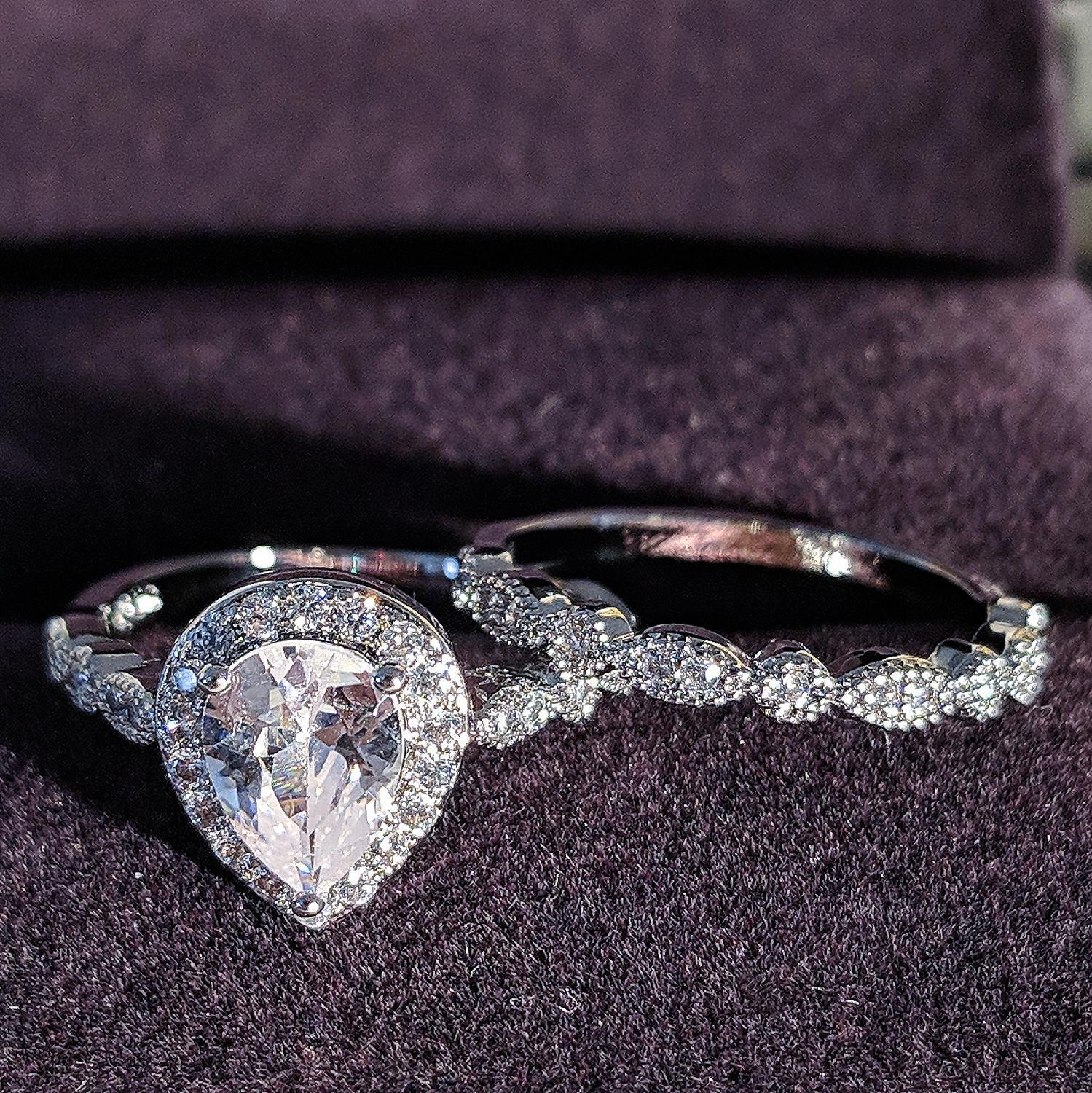 

Кольцо с цирконом в форме груши, набор для помолвки для женщин, R5014 Size 9 белый