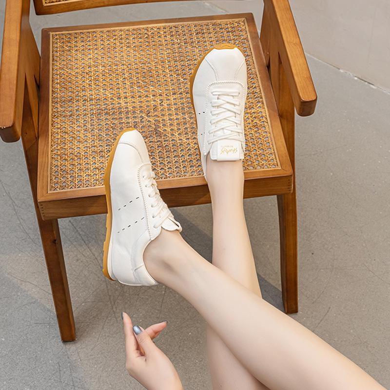 Frühling/Sommer Damen Weiße Rindsleder Schnür-Flache Freizeit-Sneakers