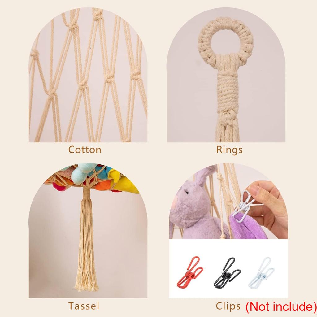 Stuffed Animal Storage Macrame Hammock, Large - Boho Room Decor Toy Storage Corner Hanging Plushie Stuffed Animal Net Organizer