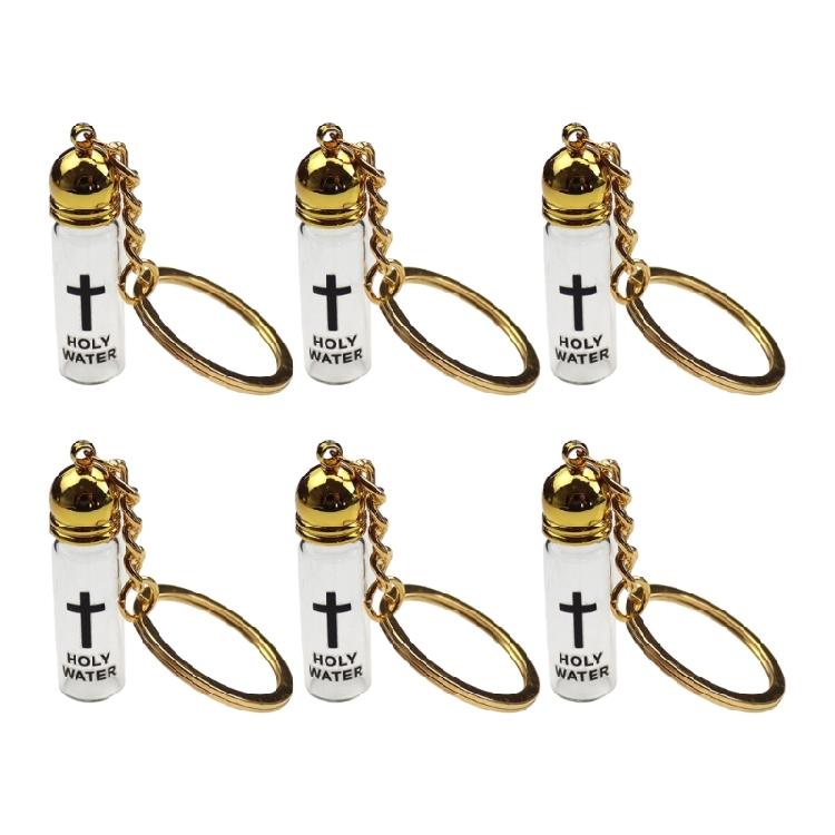 Half Dozen Transparency Crucifix Keychain Religious Ornament Metal Clasp Holy Water Vial For Car Accessories