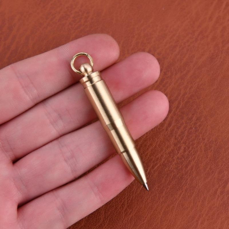 1PC Creative Brass Bullet Shape Portable Mini Rotatory Ballpoint Pen Signature Pen Multi-functional Car KeyChain Pendant