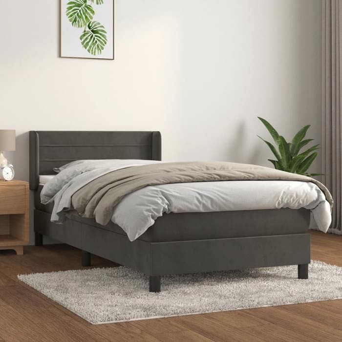 3130986 vidaXL Lit à sommier tapissier et matelas Gris foncé 80x200 cm Velours