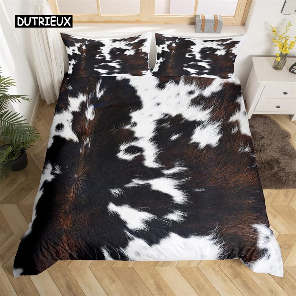 

Коричневый пододеяльник из коровьей шкуры пэчворк коровья шерсть фермерское животное комплект постельного белья западный фермерский дом ретро стиль пододеяльник для декора спальни AU King(245x210cm)