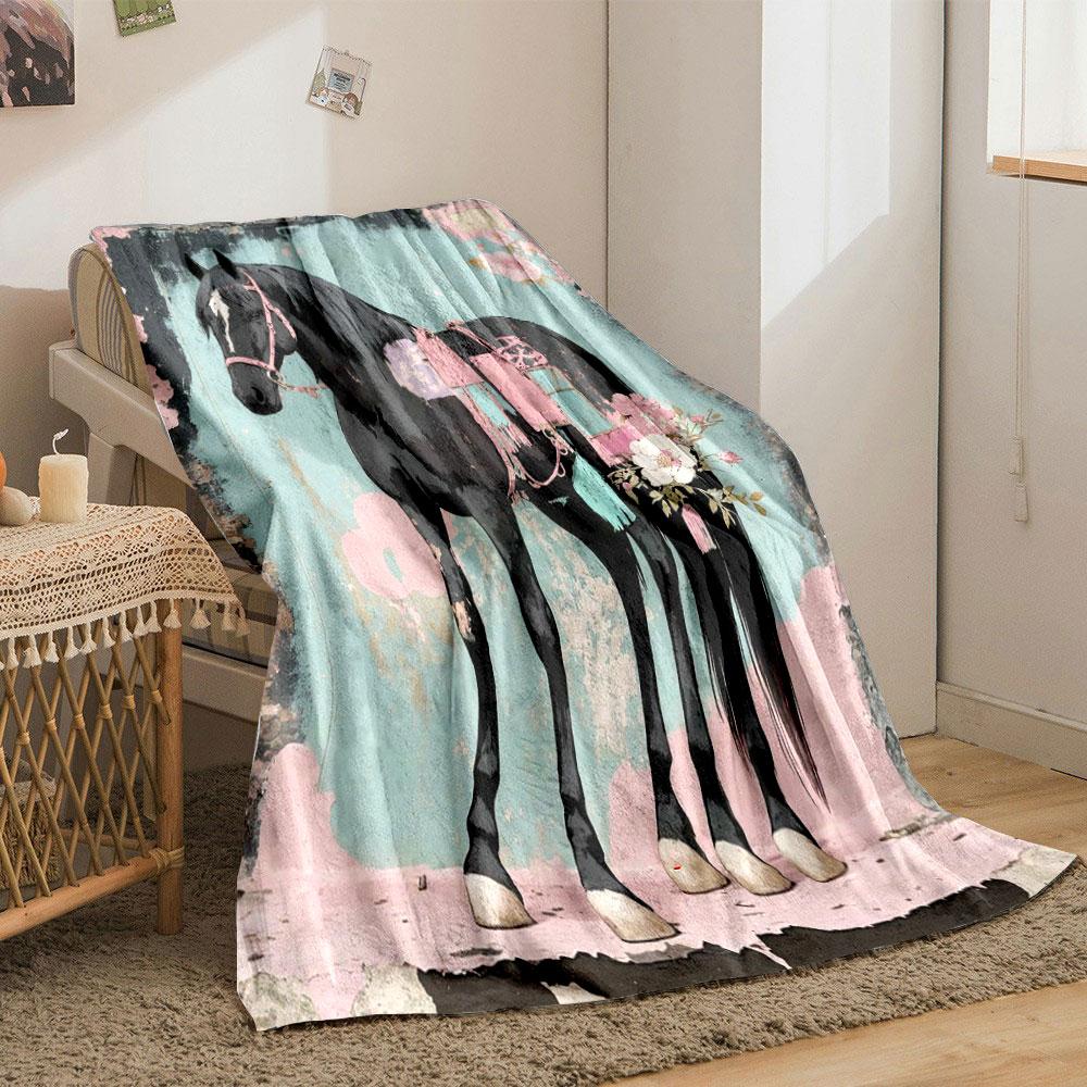 Vintage Stil Pferde Blumen Decke Schlafzimmer Decke für Wohnzimmer Sofa Mittagspause Weicher Überwurf für Festival Geschenk für Freund