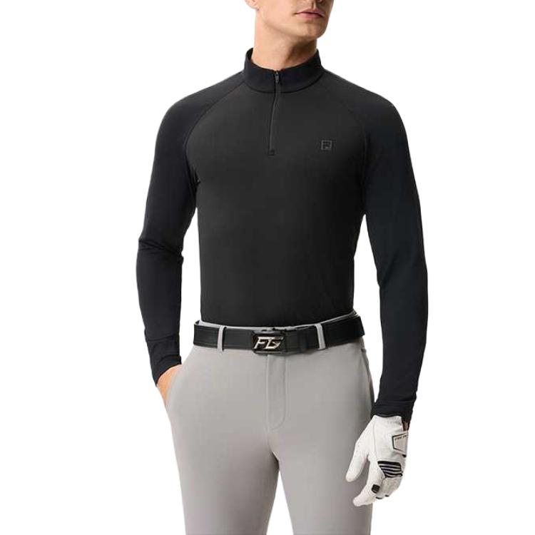 Fila Golf Series Comfortable Solid Color Pullover Stand Collar Long Sleeve T-Shirt Men Tops Deep-Black A11M515216F-BK