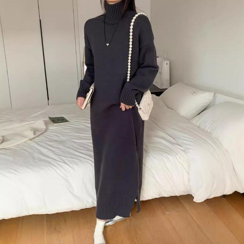 Simple temperament long style with coat knitted primer dress women's loose and lazy inside with turtleneck sweater skirt