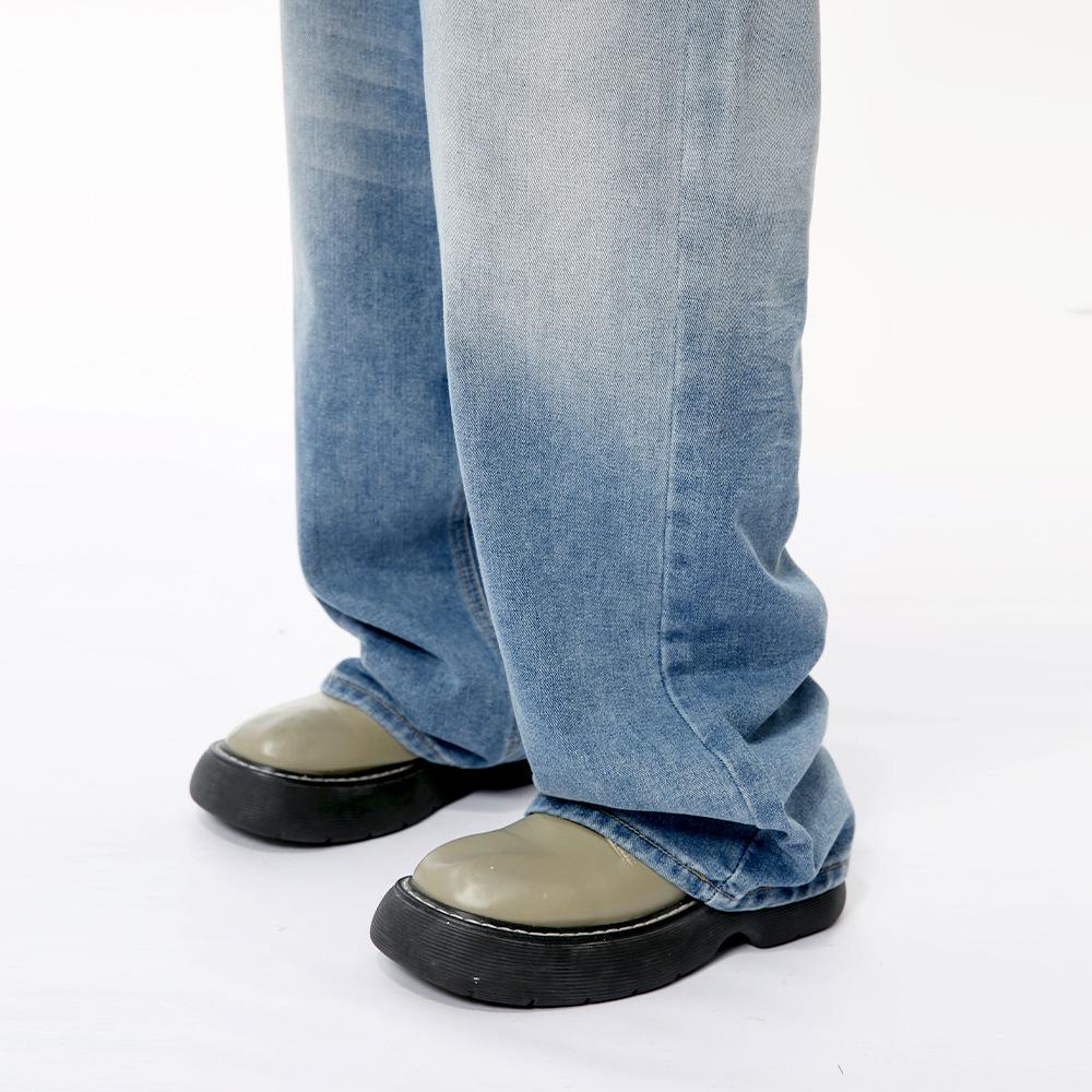 | Versatile retro whitened wash design drape straight jeans daily