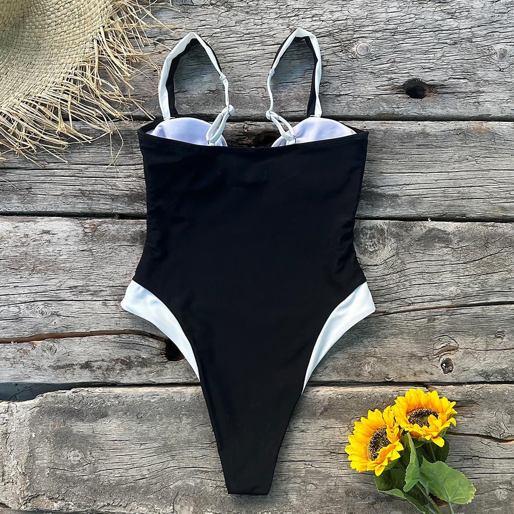 Svart Hvit Ett Stykke Sexy Push Up Badedrakt Kvinner Ensfarget Badedrakt Badebukse Strandfest Kvinnelig Ryggløs Søt Motedesign Badedrakt