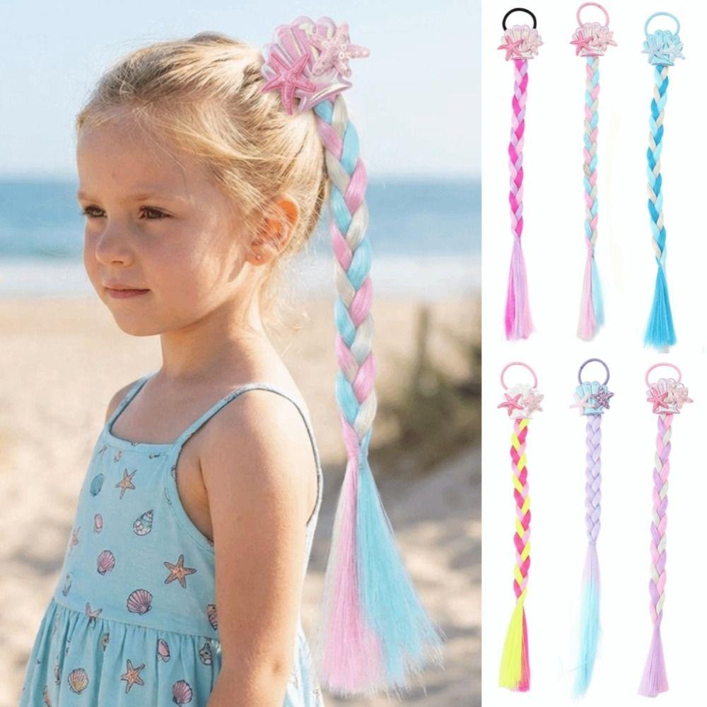 Synthetic Girls Twist Braids Hair Colorful Baby Wig Hairbands Ponytail  Party