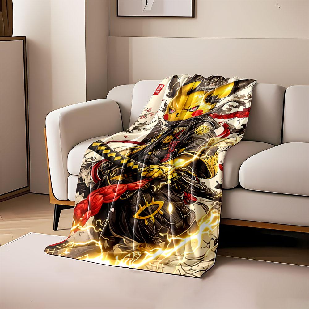 

Samurai-inspired Pikachu design with black and gold armor, red accents. for all seasons blanket lunch break throw gift 80cm x 120cm