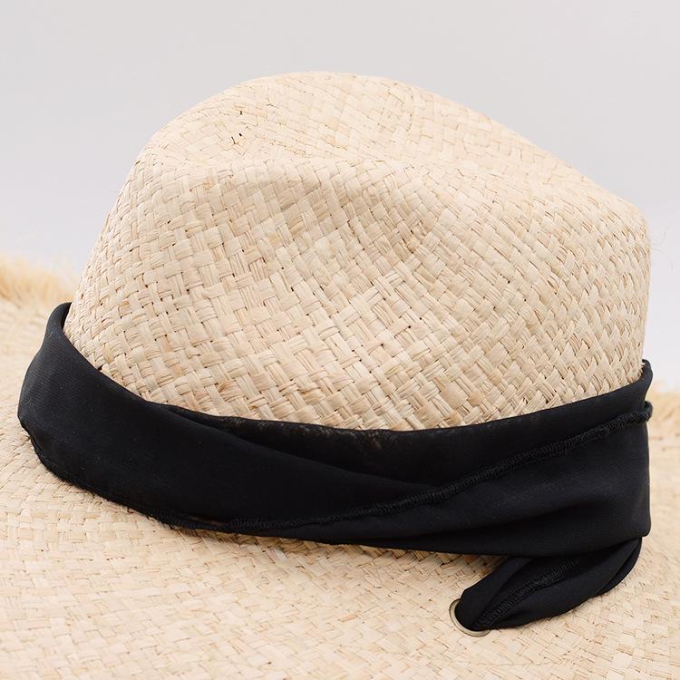 New Fashion Raffia Edging Straps Jazz Top Hat Travel Beach Sunscreen Straps Raffia Straw Hat