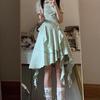 Petite Student Japanese Style Green Camisole Dress with Layered Doll Collar Shirt