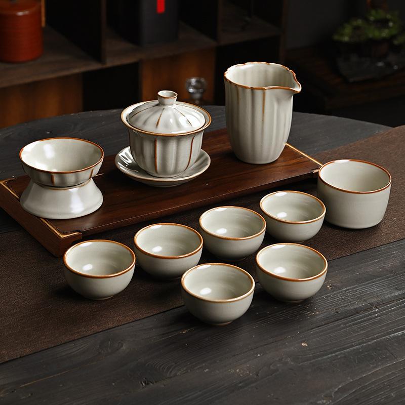 Five famous kiln tea set gift box ceramic kung fu souvenir business gift tea set high-end light luxury