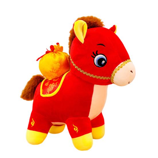 Horse Doll with Fukubukuro Decor Good Luck in Year of The Horse Chinese Style PP Cotton Filling Zodiac Pony Figurine