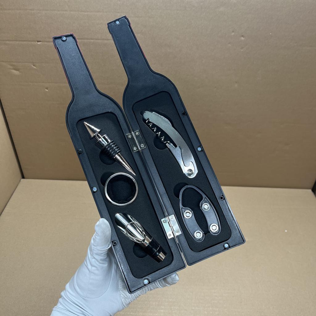 New Wine Opener 5-Piece Set, Household Corkscrew Bottle Opener Kit, Wine Bottle Shaped Gift Set with Box