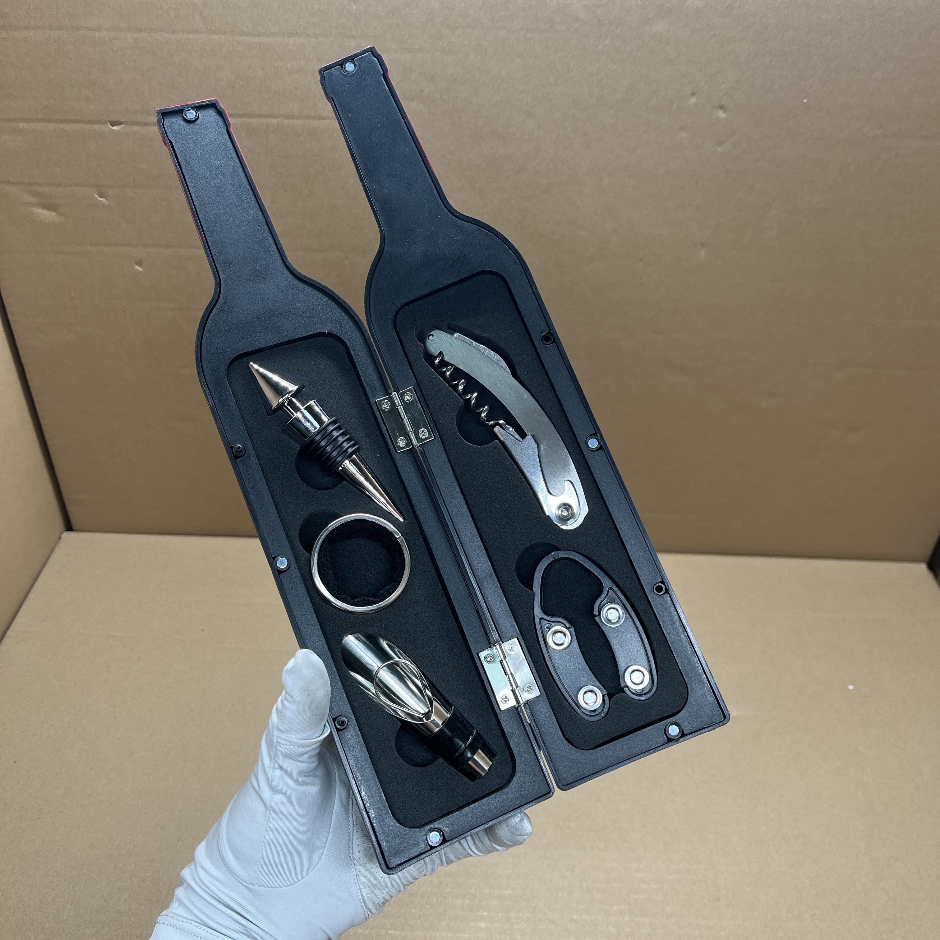 

New Wine Opener 5-Piece Set, Household Corkscrew Bottle Opener Kit, Wine Bottle Shaped Gift Set with Box