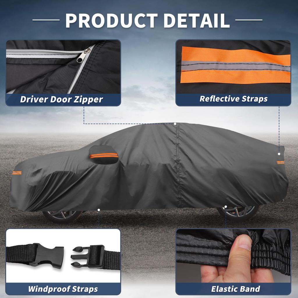 X AUTOHAUX Waterproof Aluminum Car Cover for Honda Accord with Door Body Car Increased Water Hail Sun Rainy Season Flame Strong and Yellow Sand Black
