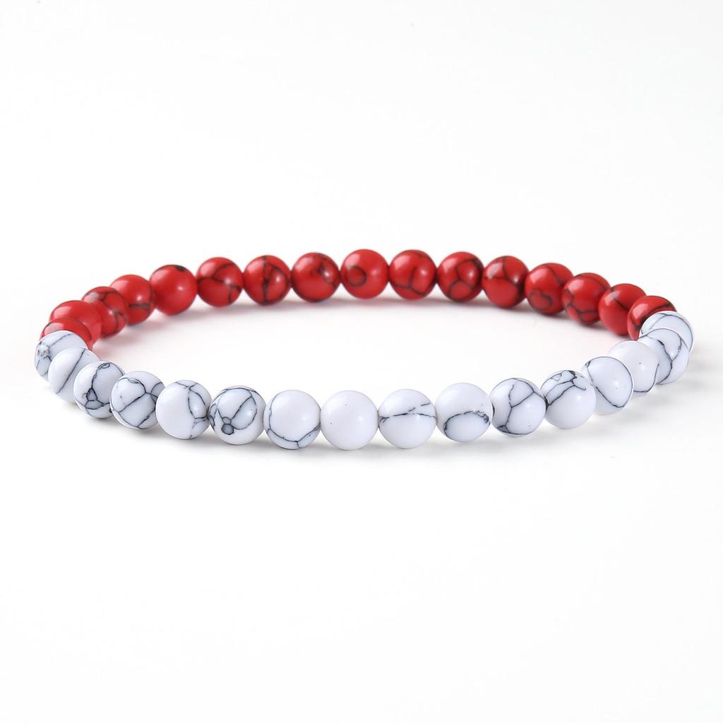 Multicolor Stone Bead Elastic Bracelet - Simple Fashion Accessory with National Flag Colors