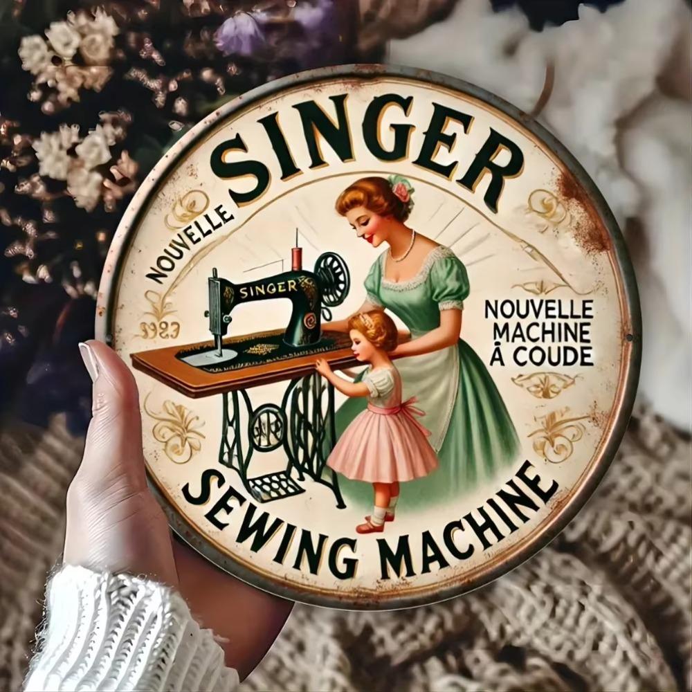 

Vintage Sewing Machine Metal Tin Sign Gift for Women Home Office Bar Wall Art 20x20 білий