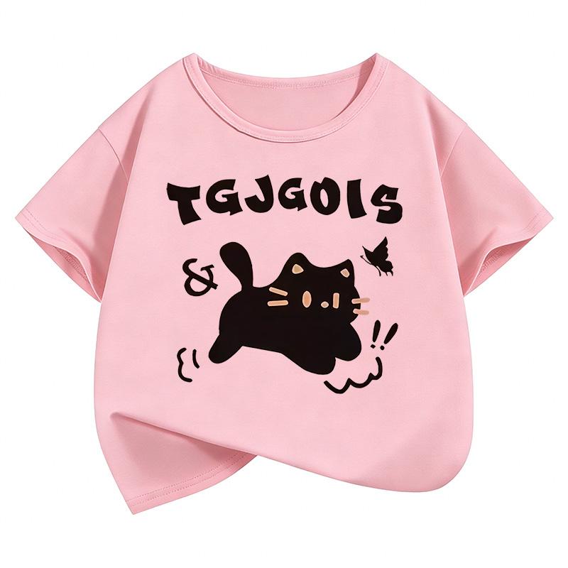 Süßes Katzenmuster Kinder T-Shirt Sommer Kurzarm Cartoon Tier Jungen und Mädchen Kleidung Süßes Oberteil