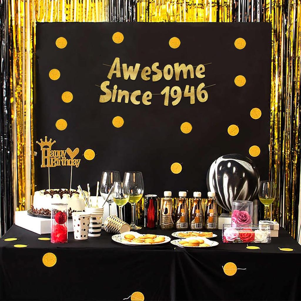 Awesome Since 1946 Gold Glitter Banner - 80th Birthday Party Decorations