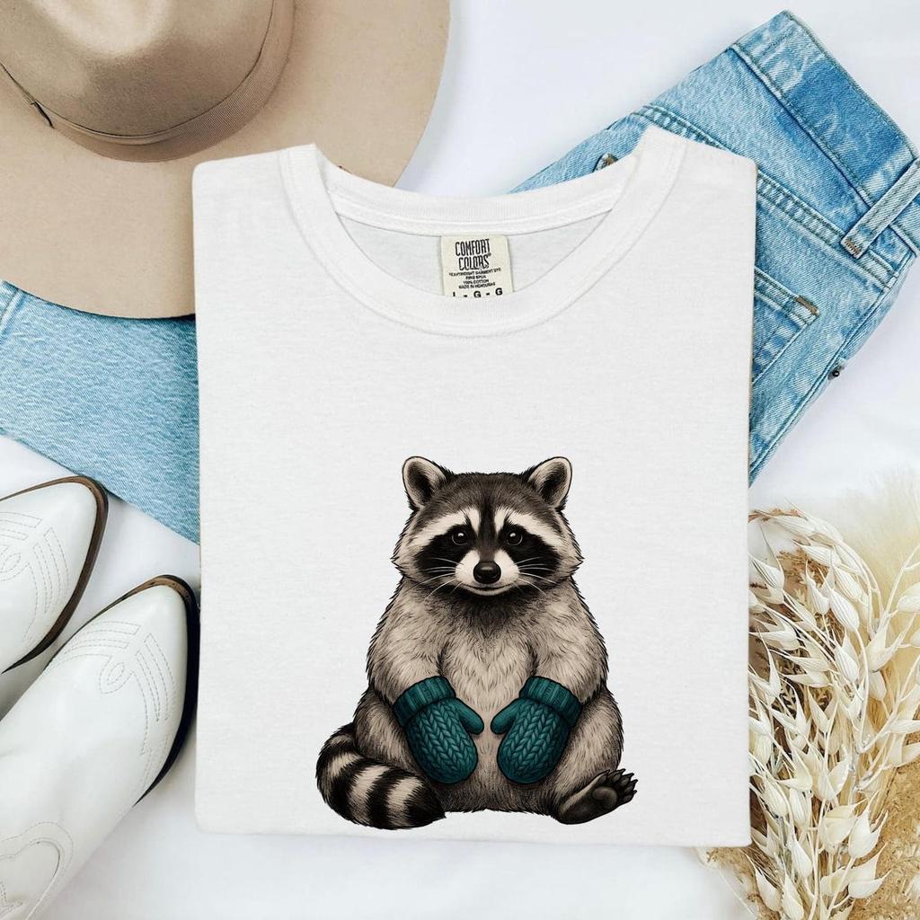 Raccoon Shirt Animals Trees Gift Women Line Art Tee Trash Panda T-Shirt Wildlife Fan Doodle Graphic Tshirt Cartoon Mitts Tshirt