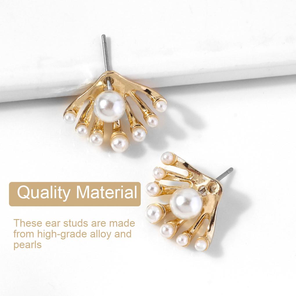 1 Pair Woman''s Pearl Earrings Front Back Crystal Ear Studs Girls Party Work