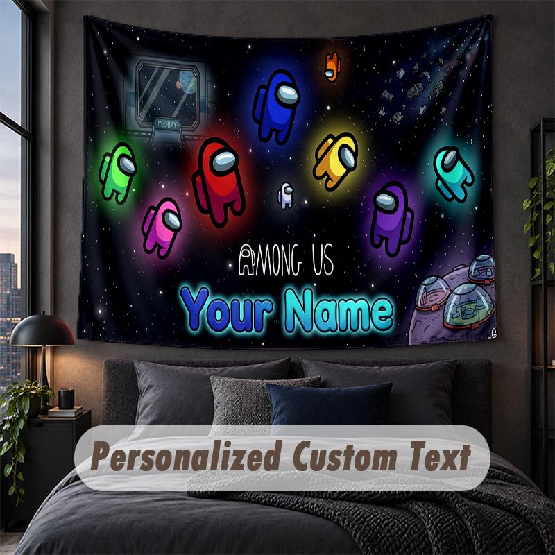 Custom Name Text Tapestry,Among Us Decorative Wall Hanging, Background Tapestry For Home Bedroom