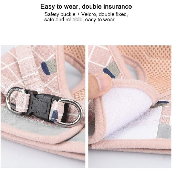 Cat and Puppy Harness with Leash Set, Plaid Adjustable Outdoor Small Dog Full Body Vest Escape Proof Safety, Breathable Comfort Reflective Cat