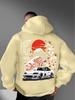 Japanese JDM  Hip-hop Loose Streetwear Hooded Sweatshirt with "Mount Fuji" Pattern Print, Winter Fleece Pullover Shirt