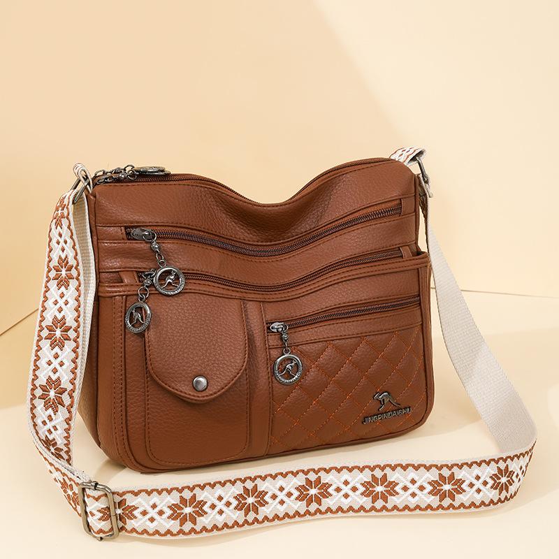 Multi-layer Crossbody Mom Bag, Large Capacity Casual Shoulder Bag, Commuting Soft Leather Shoulder Bag