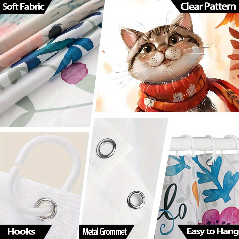 Charming Autumn Cat Bath Curtain - Cozy Scarf & Falling Leaves, Waterproof Home Decor Adds Warmth And Charm To Your Bathroom